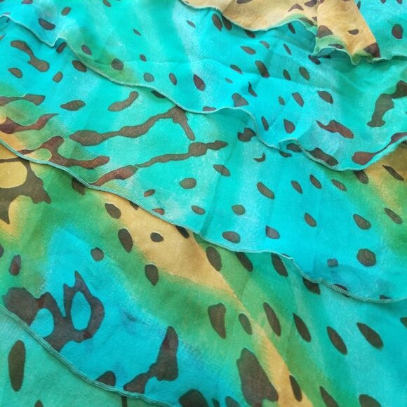 Philosophy Women's Size 2 Green Printed Tiered Ruffle Silk Skirt Side Zip Italy - Picture 8 of 10